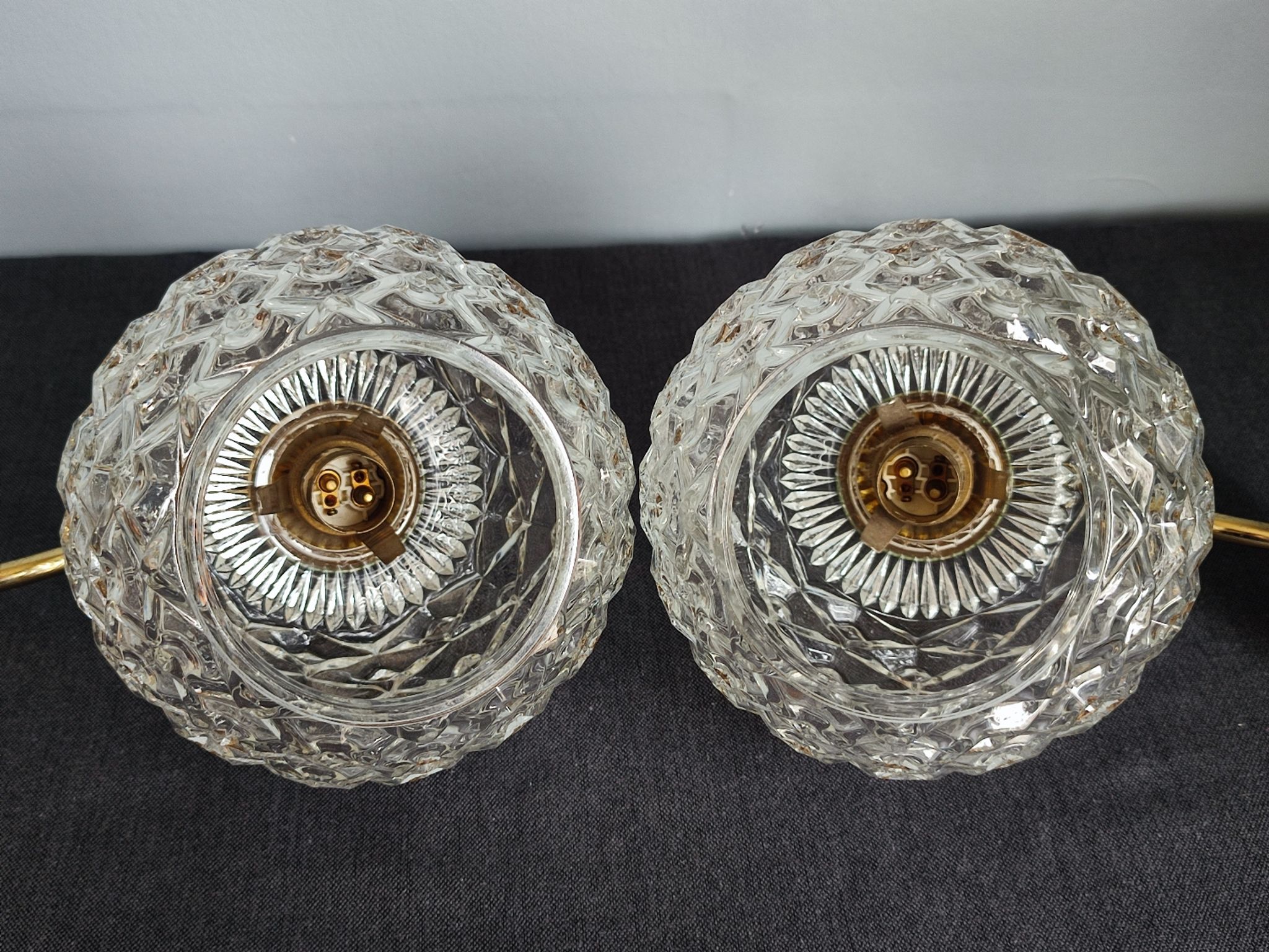 Pair of scones glass scones and vintage golden metal