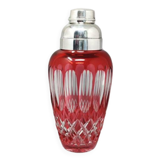 1960s Gorgeous Red Bohemian Cut Crystal Glass Cocktail Shaker. Made in Italy