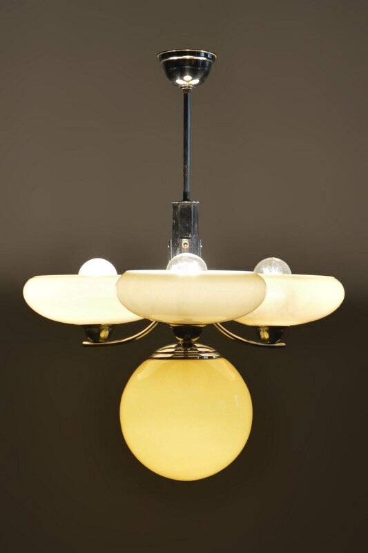 Art Deco Chandelier in Chrome-Plated Steel and Opal Glass, Czech, 1920s
