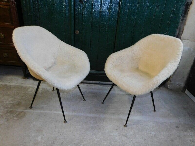 Pair of haired armchairs 1960