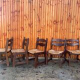 6 Guillerme and Chambron straw wood chairs