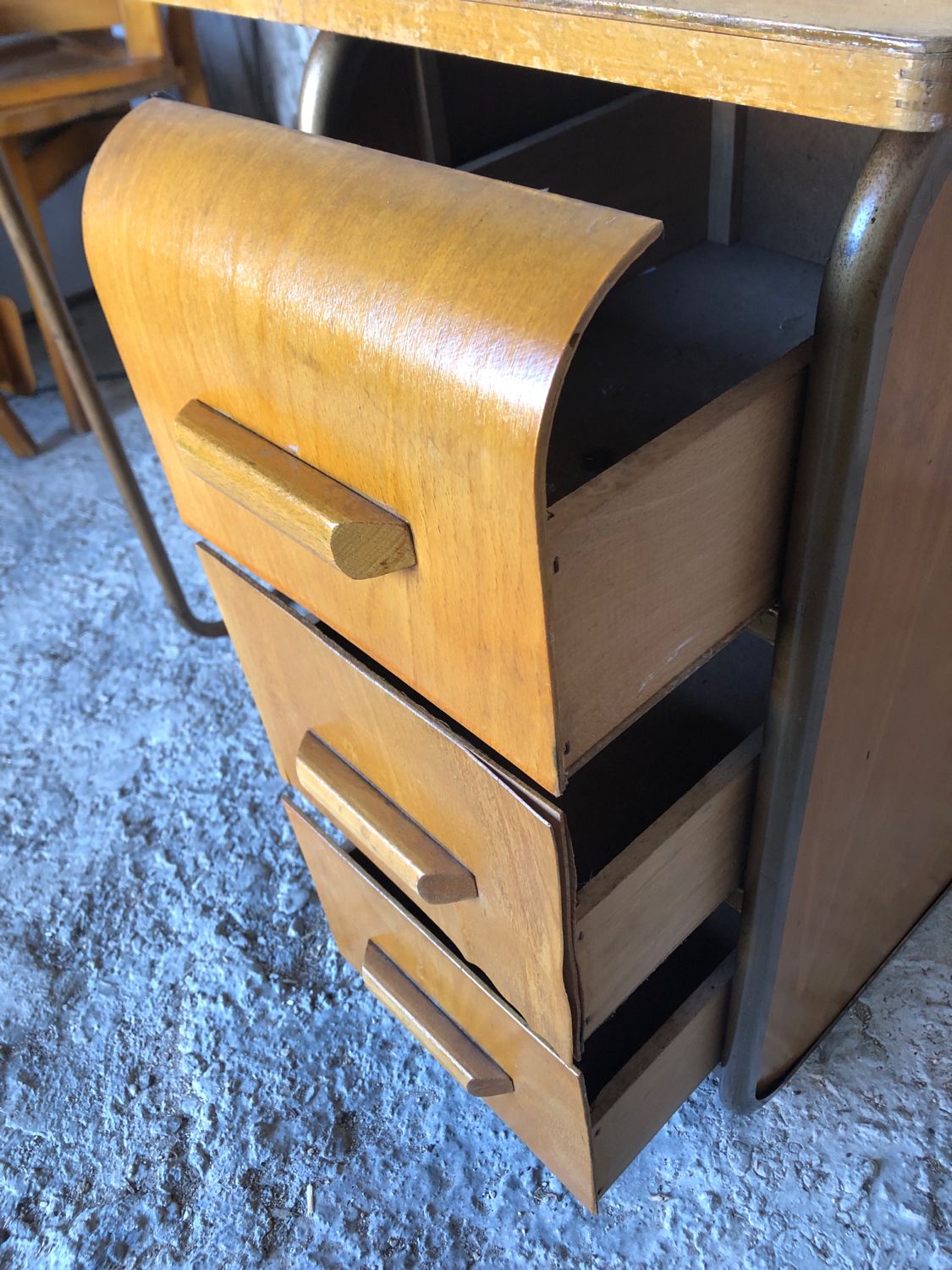 Office style stella metal & wood 3 drawers 70s vintage #a144