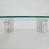 Coffee table in carrara marble and glass