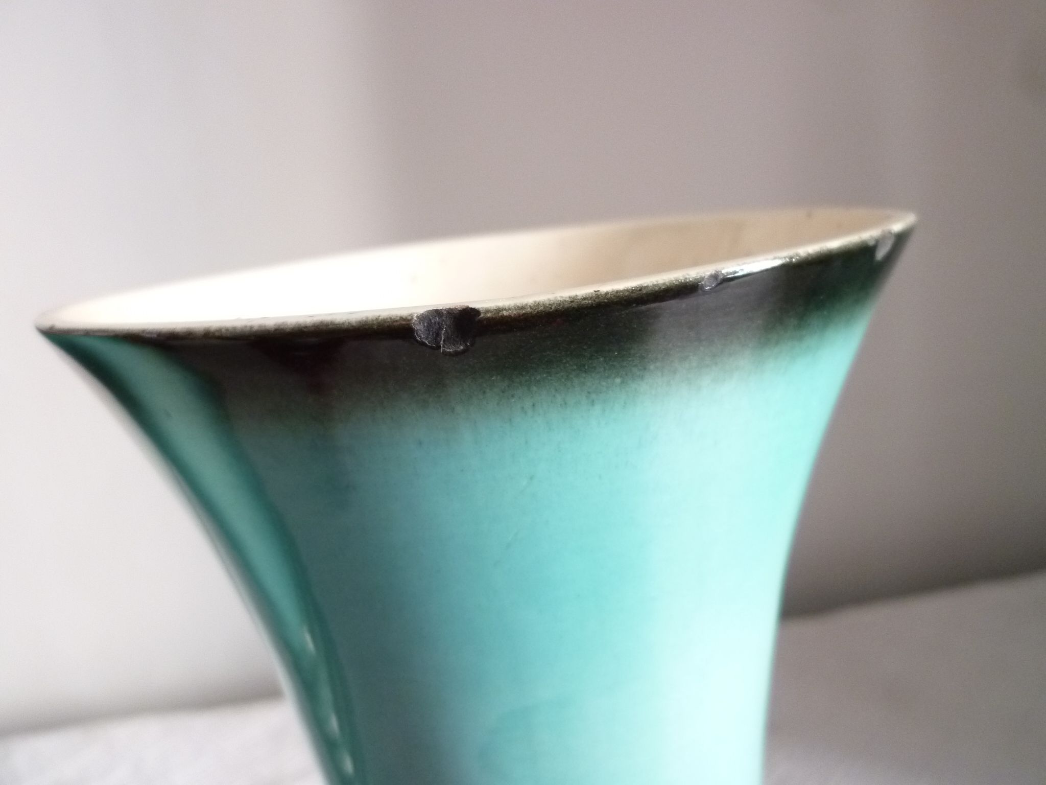 Pair of vases in majolica blue celadon and black of the 1950s