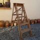 Antique wooden carpenter's stepladder, traces of paint, treated, 110 cm