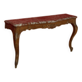 Importante console en bois naturel Mouluré et sculpté dessus de marbre roug