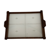 Plateau ancien en verre et bois