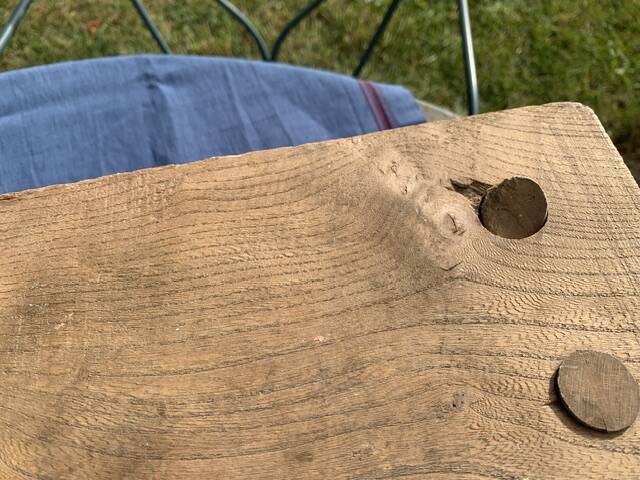 Small bench, footrest in artisanal raw wood