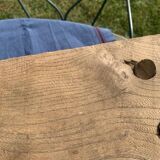 Small bench, footrest in artisanal raw wood