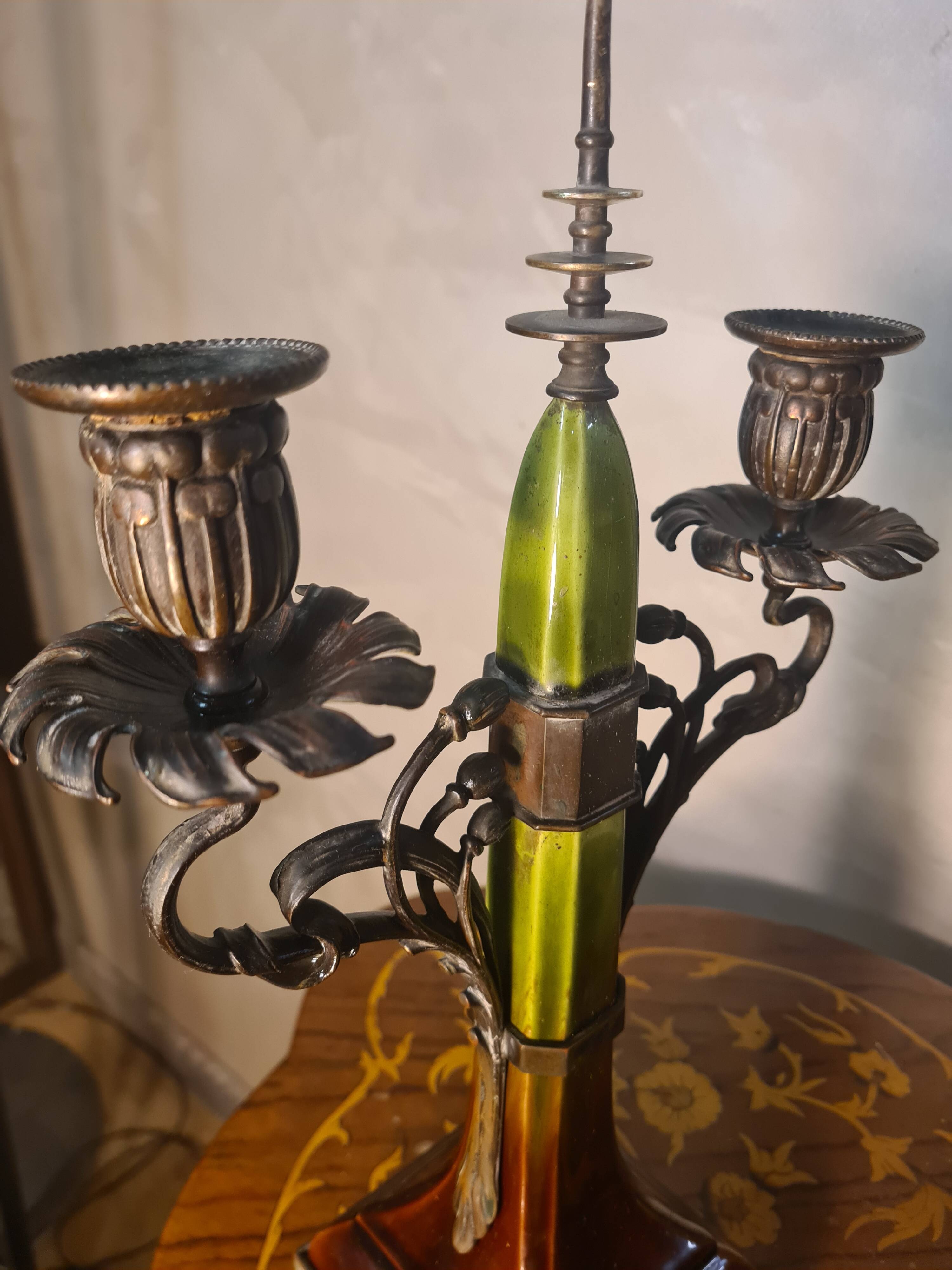 pair of antique Austrian bronze candlesticks, Art Nouveau style,