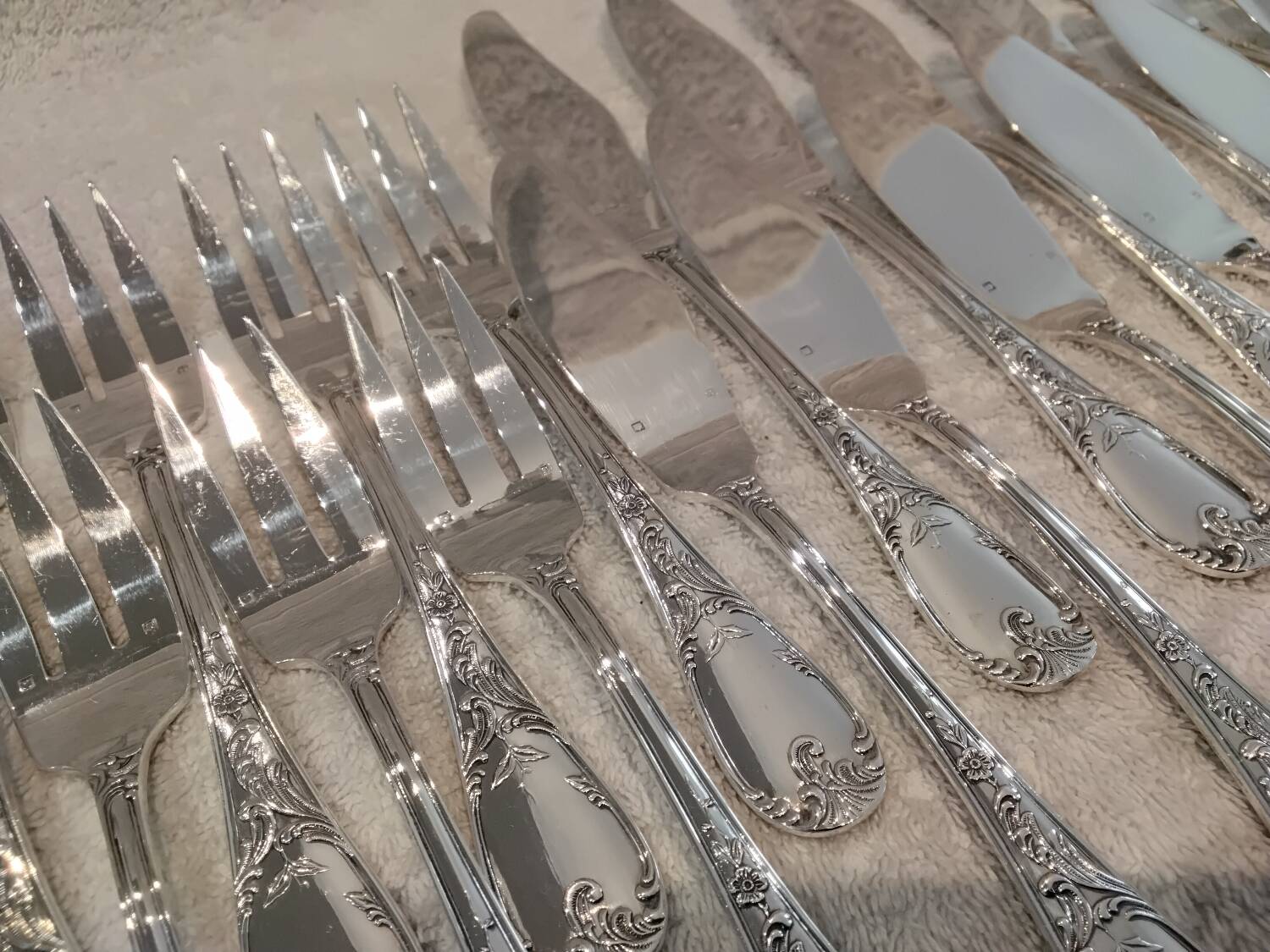12 fish cutlery sets 24p silver-plated metal rocaille style Marly