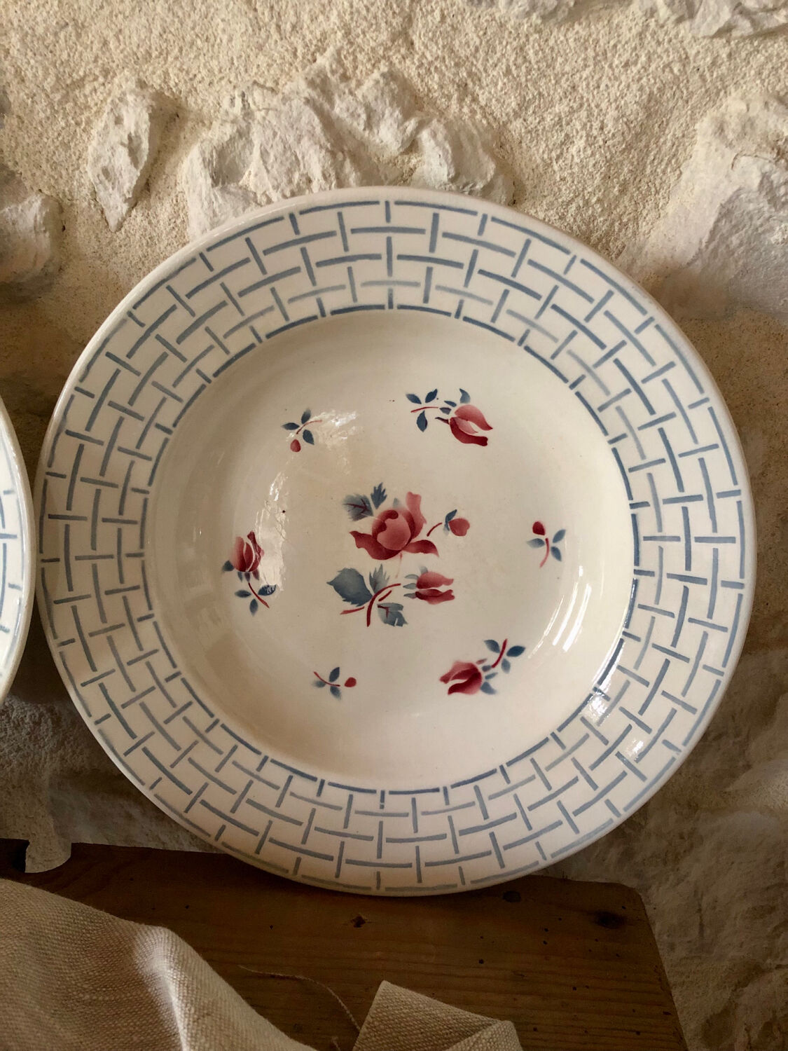 "Roseraie" soup plates from Digoin and Sarreguemines