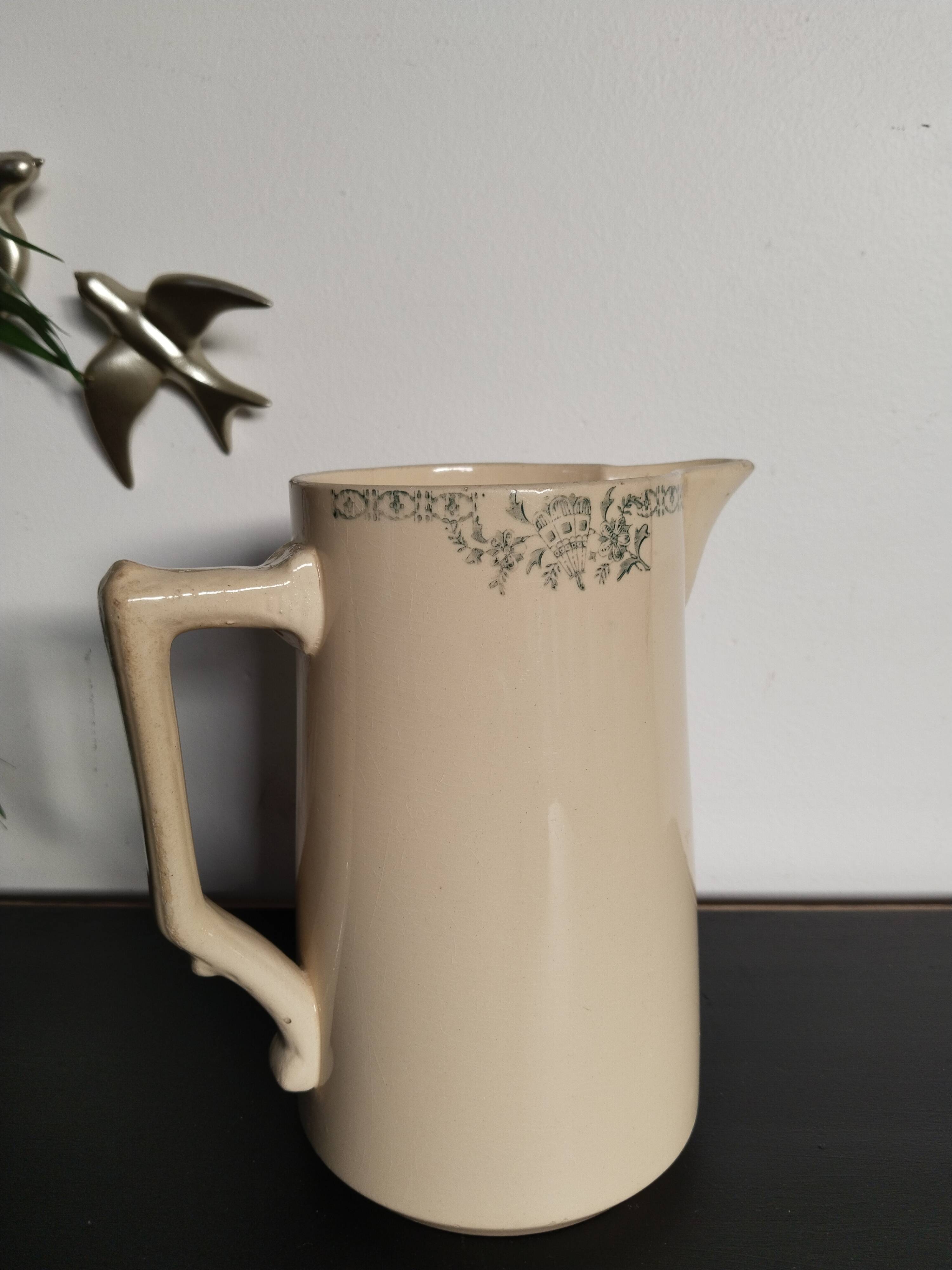 Beige earthenware pitcher, fire porcelain, 1950s