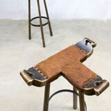 Spanish stool with seat in cowhide