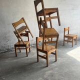 Set of 6 vintage pine dining chairs by Ilmari Tapiovaara — honey-brown solid wood, 1960s