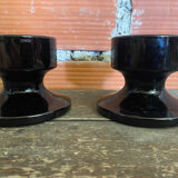 Pair of Vintage 1970s Space Age Black Opaline Candle Holders