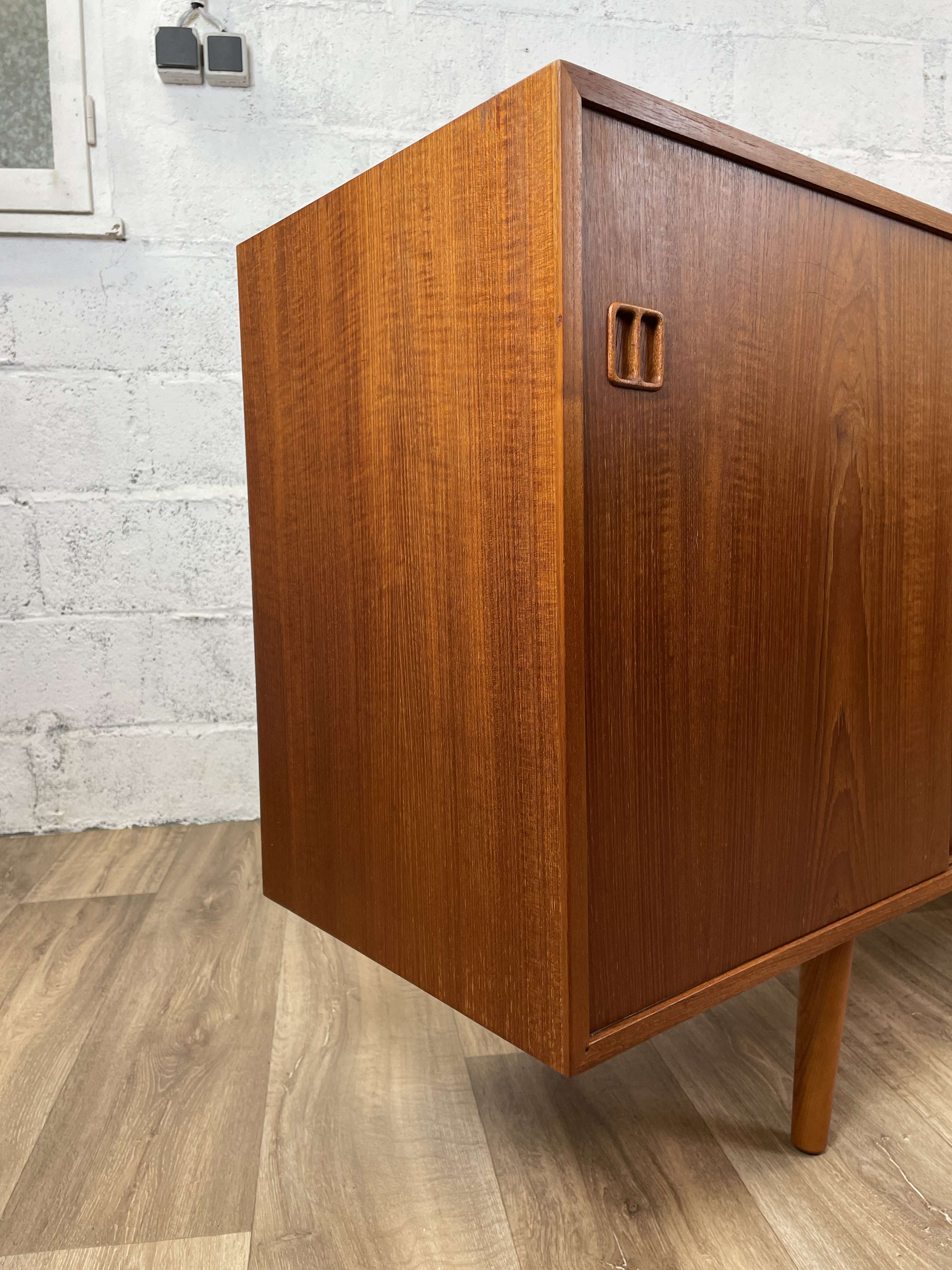 Scandinavian teak sideboard with 4 sliding doors, 60s