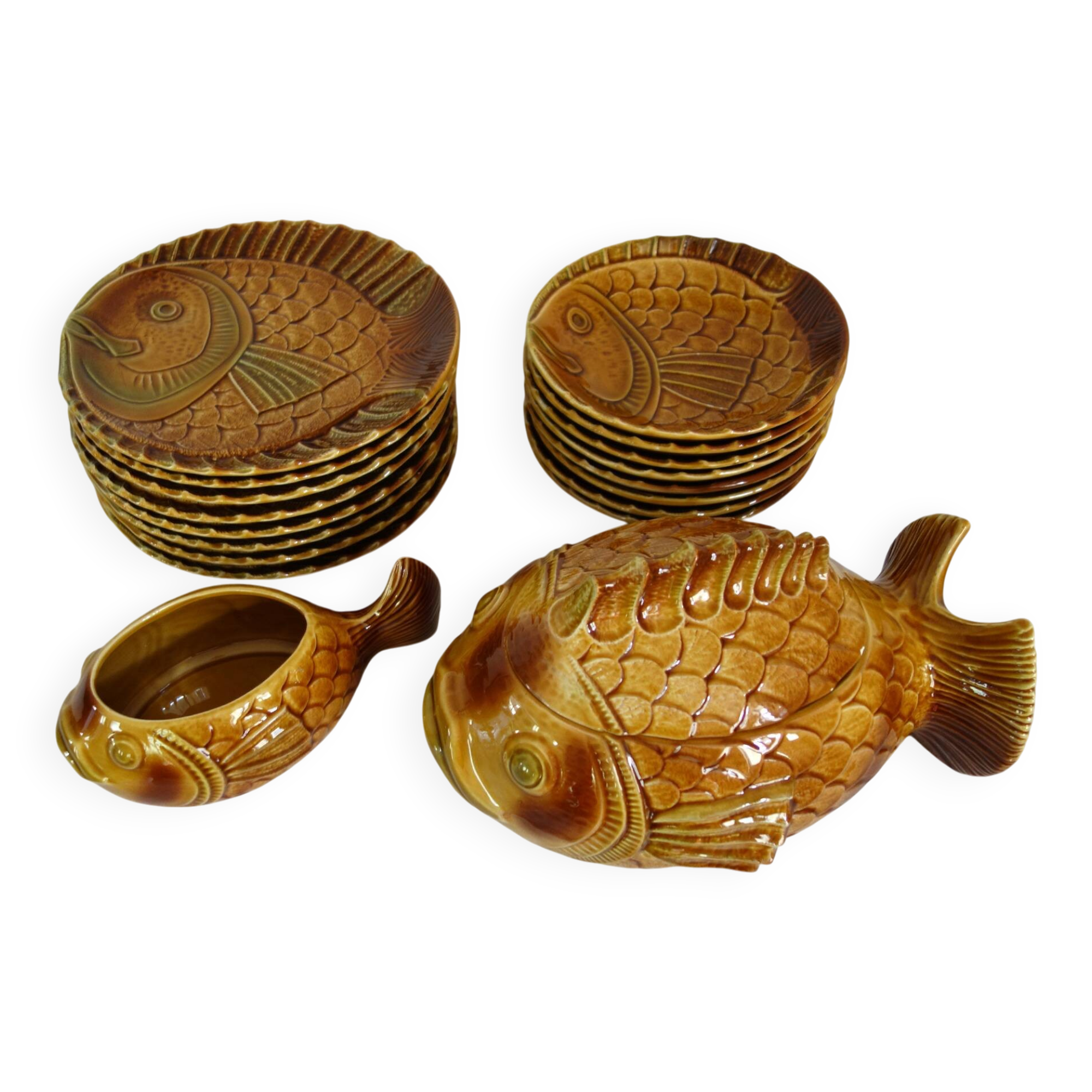 Fish service for 8 people, earthenware Sarreguemines.