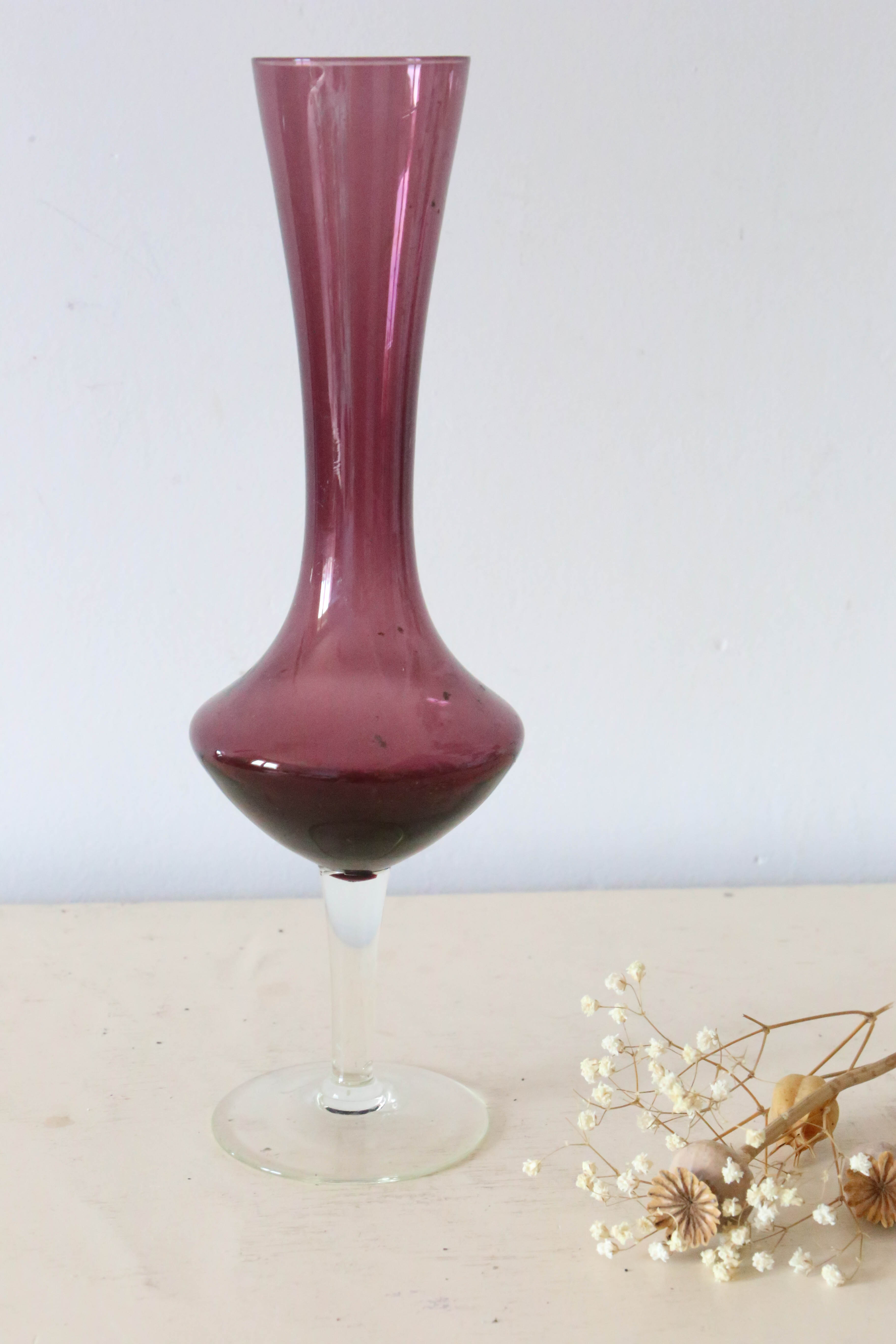 Vase in purple and transparent opaline, vintage