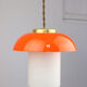 Mid-century orange glass & brass mushroom pendant lamp