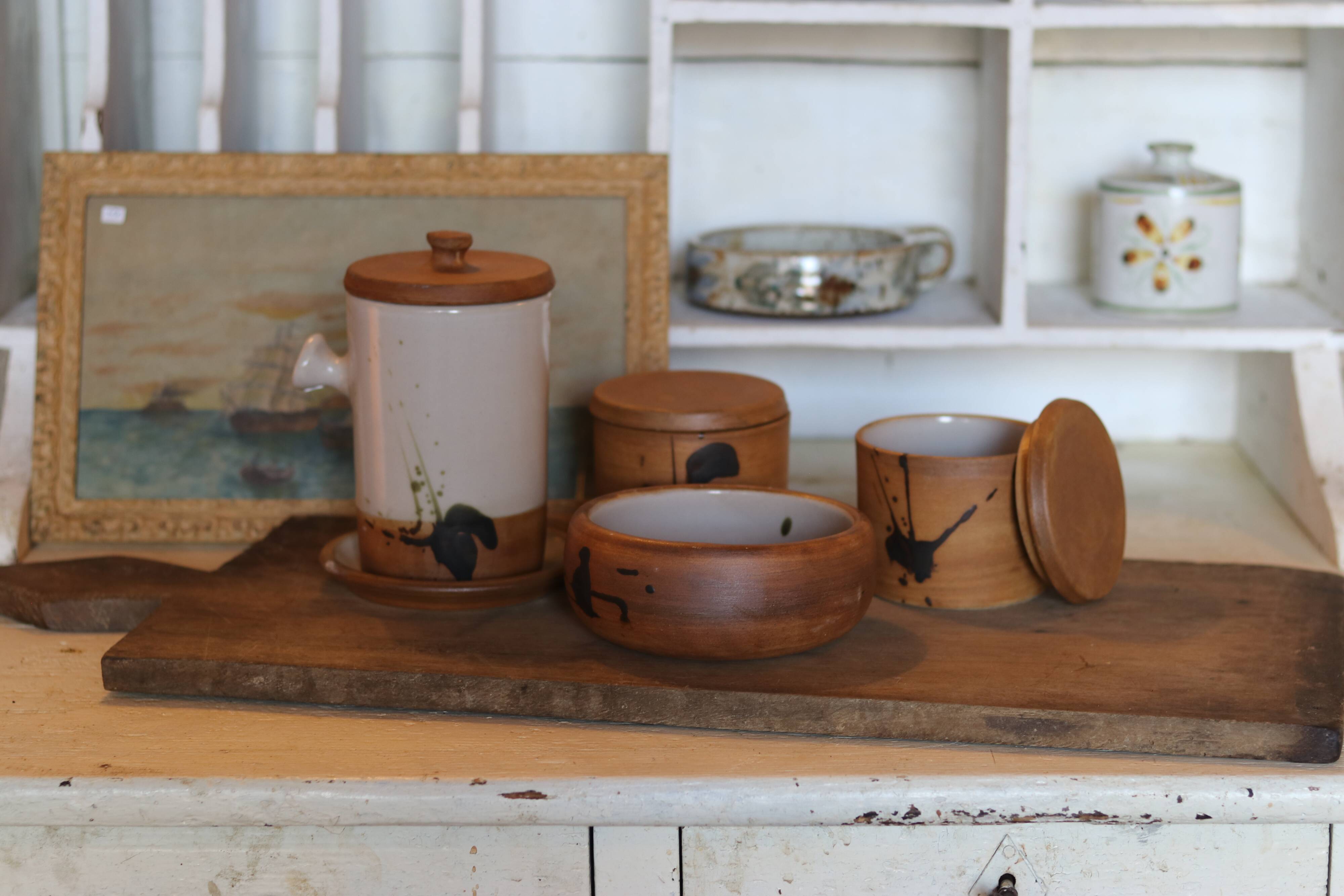Service en grès tachiste, Poterie de la Colombe, années 50/60