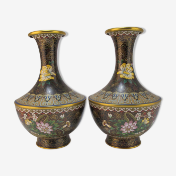 Pair of Chinese vases china in bronze partitioned enamel