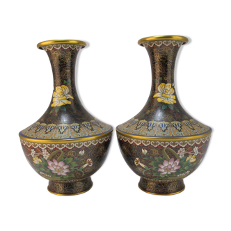 Pair of Chinese vases china in bronze partitioned enamel