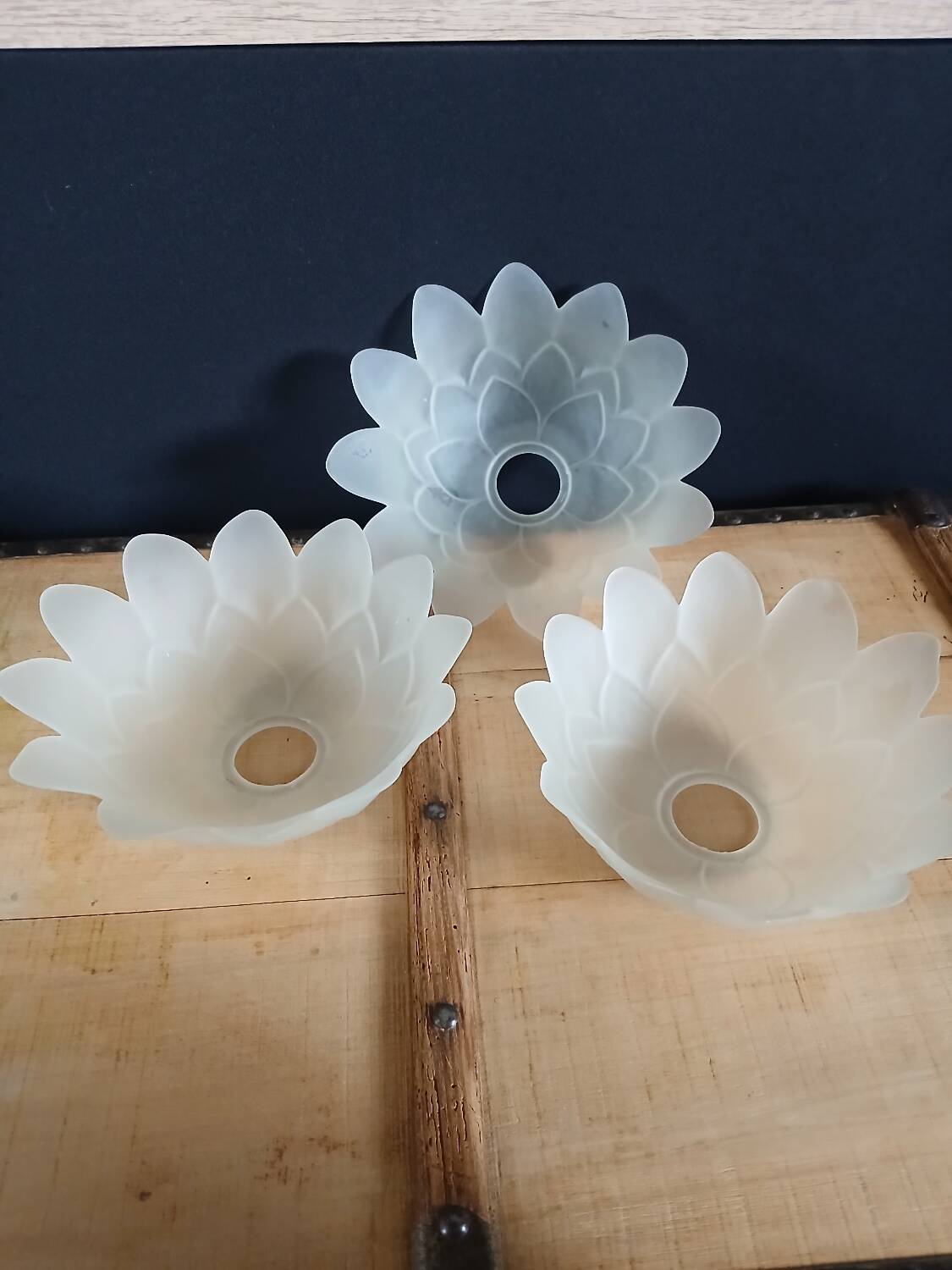 Set of 3 Art Deco glass paste pendant lights