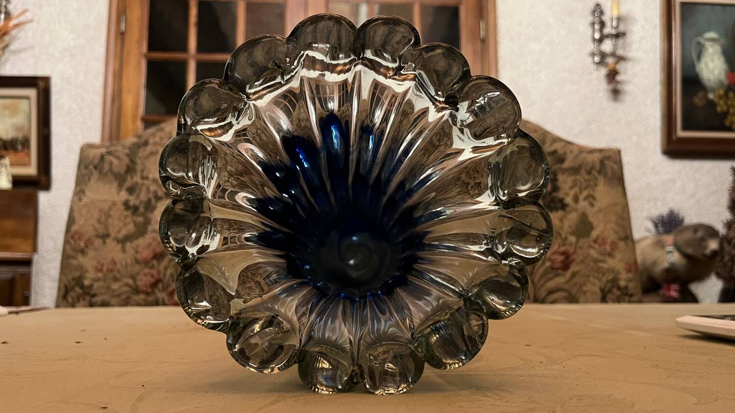 Large vintage blue glass vase