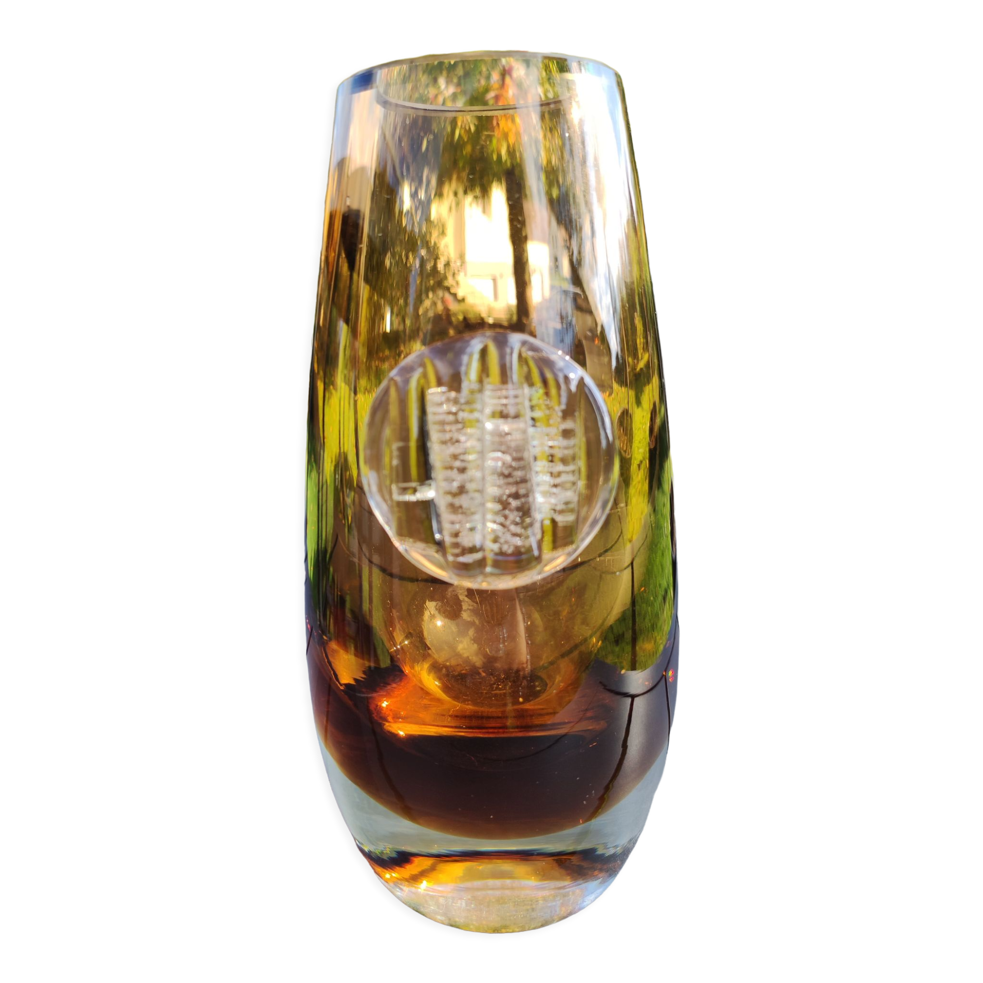 Vintage vase in blown Art glass, Creative design, amber color