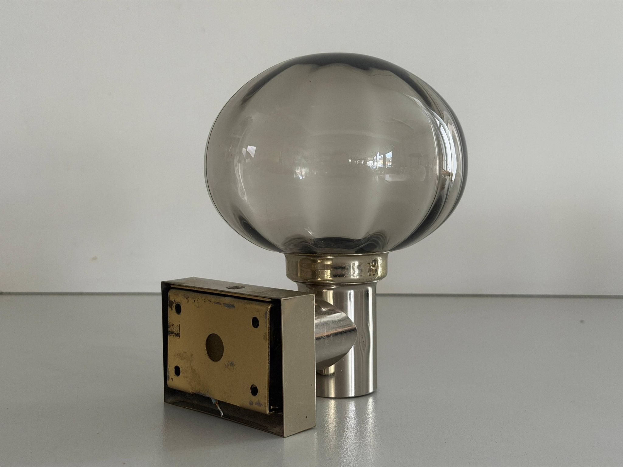 Set of 3 grey glass and chrome wall lights from the mid-century by N Leuchten, 1960s, Germany.