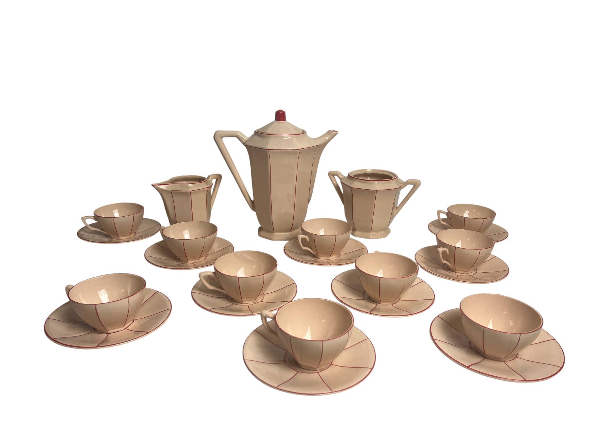 Art Deco, Digoin Sarreguemines pink coffee service circa 1930