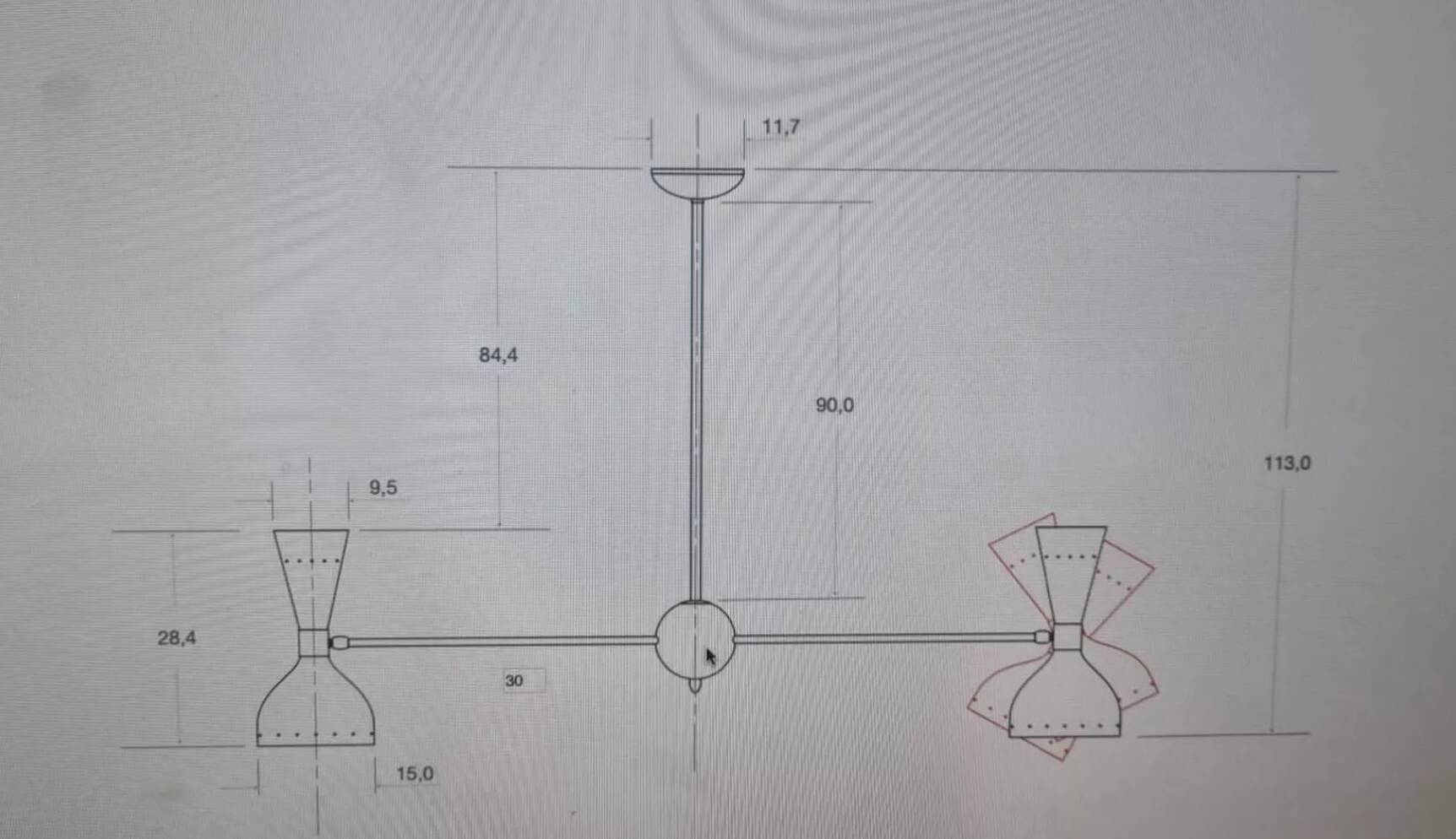 Italian chandelier in 1950s style - 5 arms and 10 lights - ceiling light