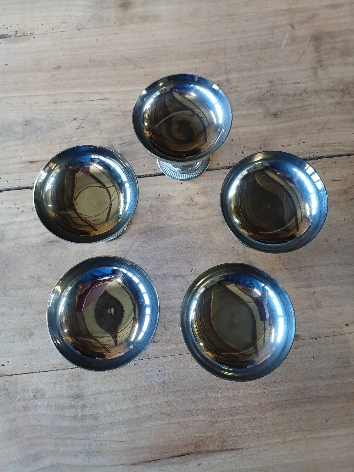 5 antique stainless steel ice cream cups