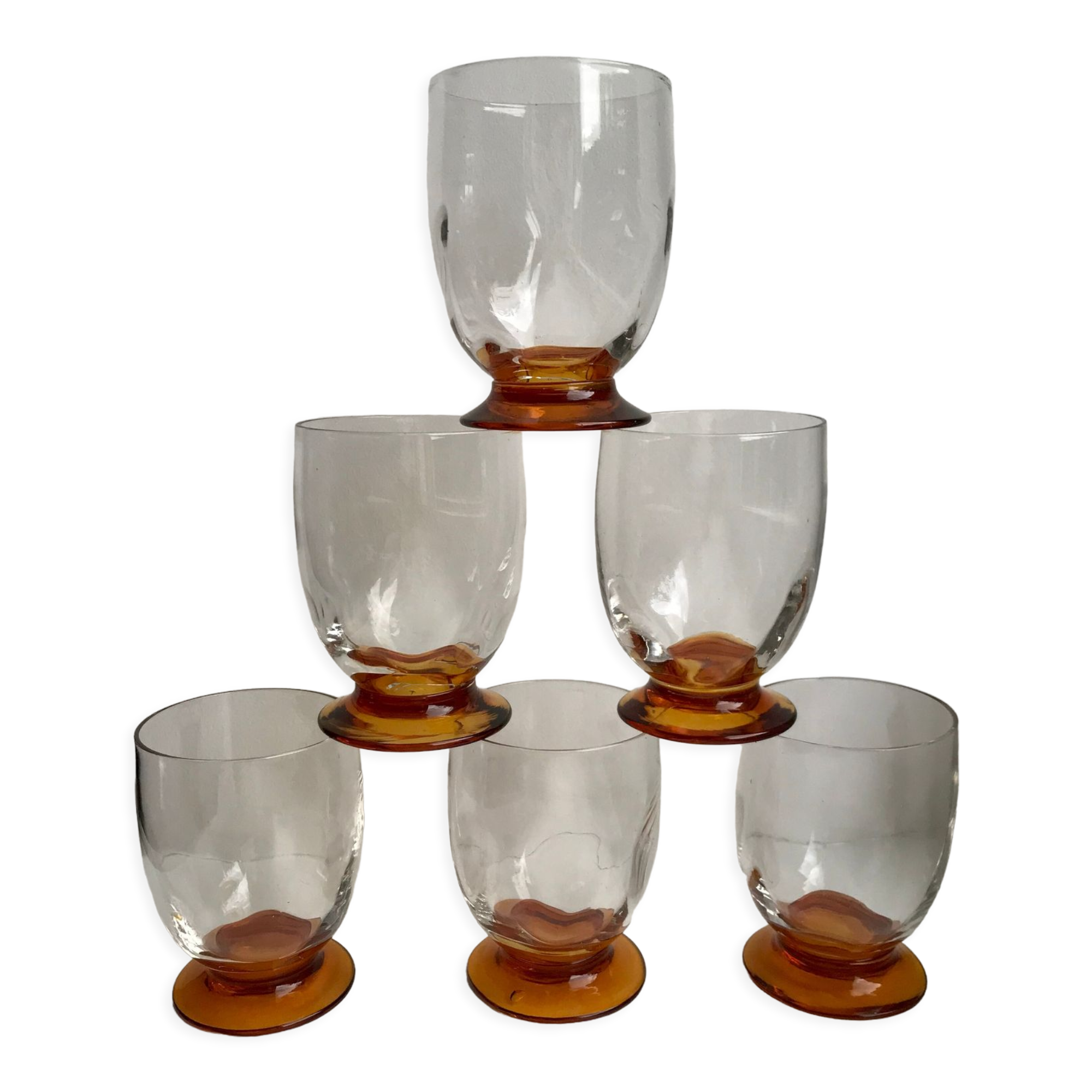 Set of 6 shot glasses with amber foot art deco 30s