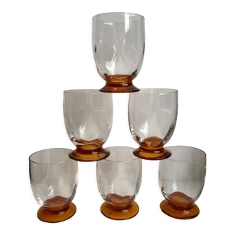 Set of 6 shot glasses with amber foot art deco 30s
