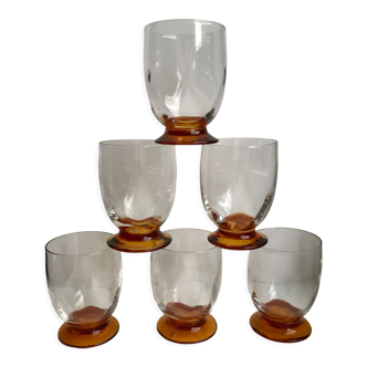 Lot de 6 verres à liqueur avec pied ambré art déco années 30