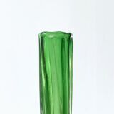 Translucent glass soliflora, long spiral twisted vase with flower-shaped foot