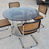 Round designer table in glass and chrome steel by Vittorio Introini for Saporiti, Italy 1970