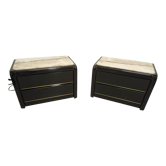 Pair of lacquered and marble bedside tables