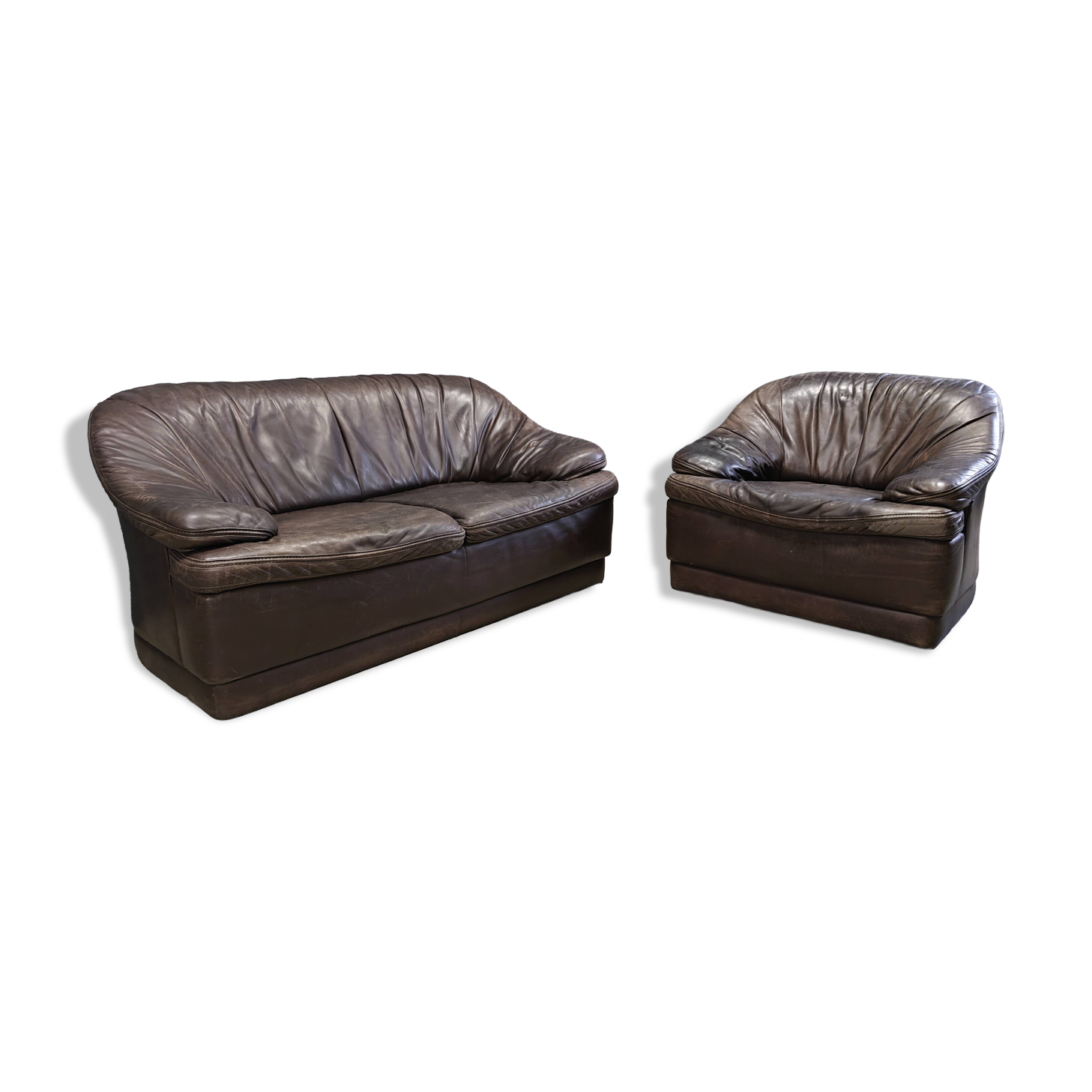 Vintage leather sofa set, 1970s