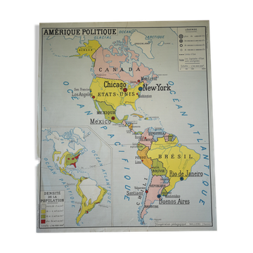 Vintage school poster from the 50s Rossignol America Physics and Politics