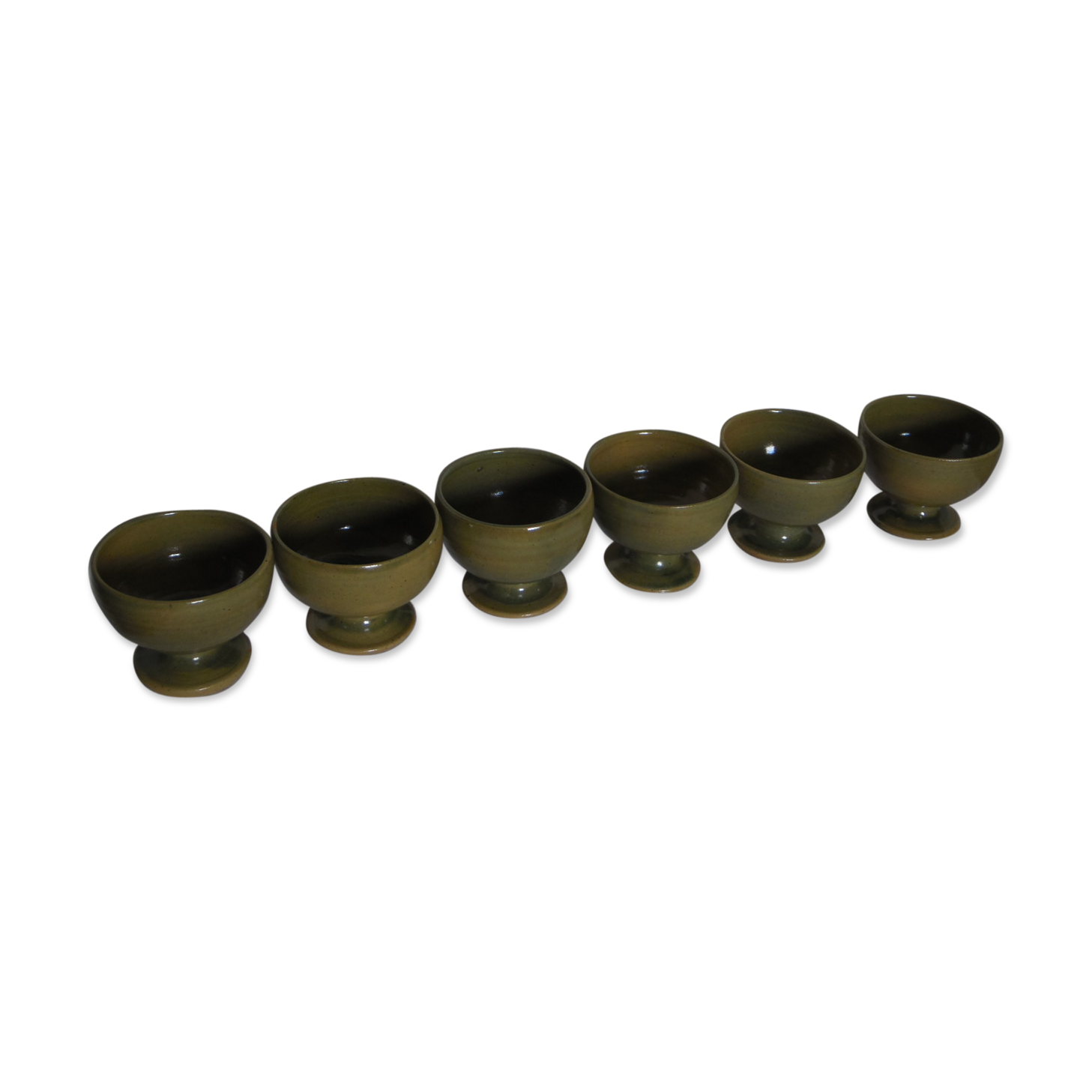 Set of 6 ice cut enamelled stoneware signed