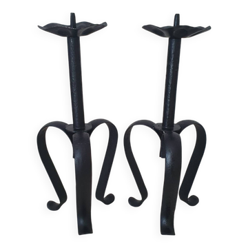 Large metal candlesticks in Brutalist style