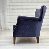 1960s, Danish 2-seater sofa, original blue furniture velour, beech wood.