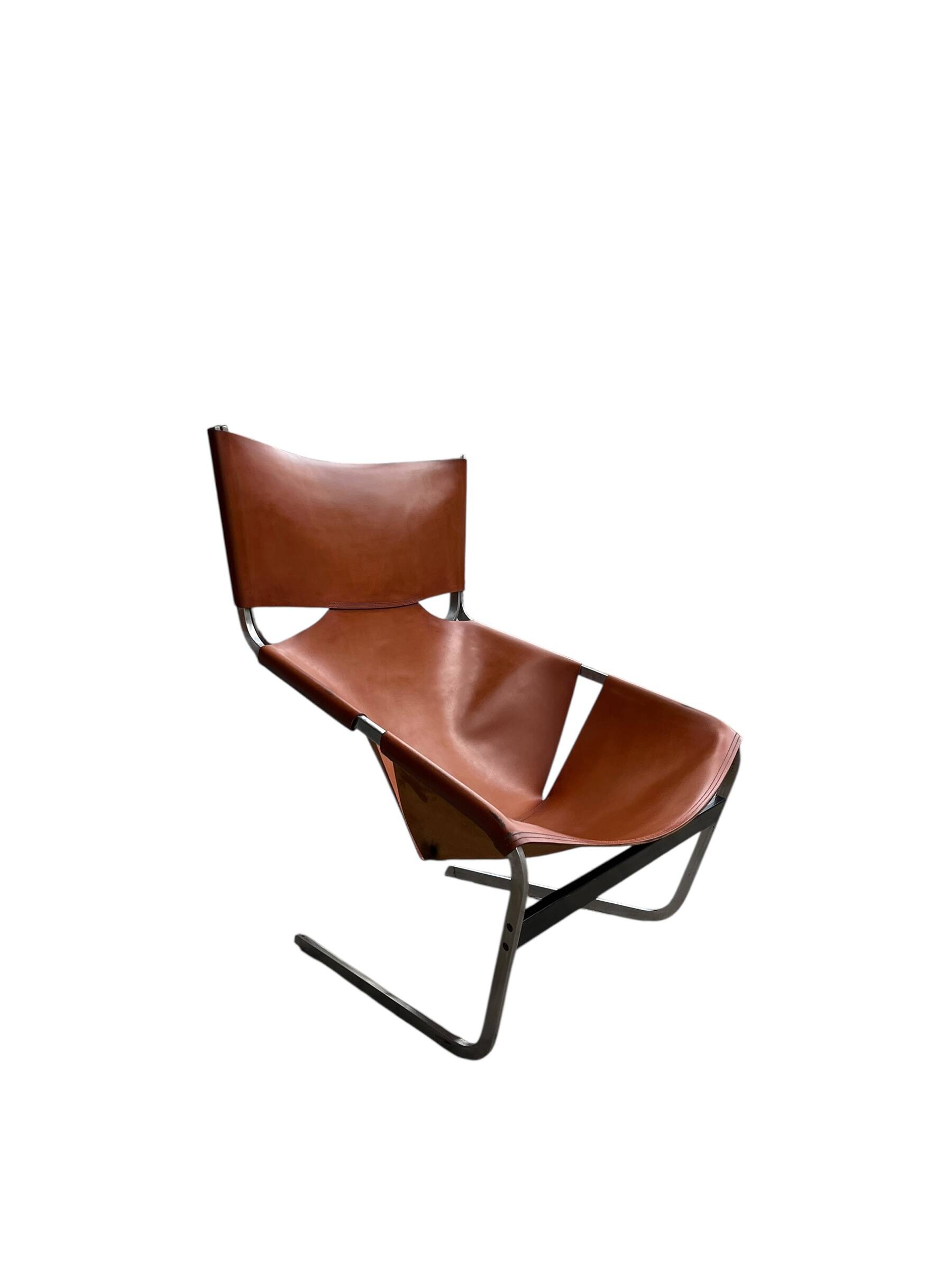 F444 lounge chair in cognac leather by Pierre Paulin for Artifort