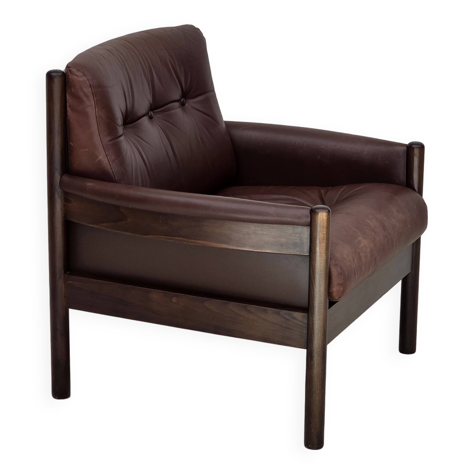 1970s, Scandinavian armchair, furniture leather, beech wood.