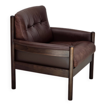 1970s, Scandinavian armchair, furniture leather, beech wood.