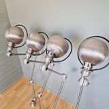 Set of 4 Jieldé industrial lamps in brushed steel, 3 arms