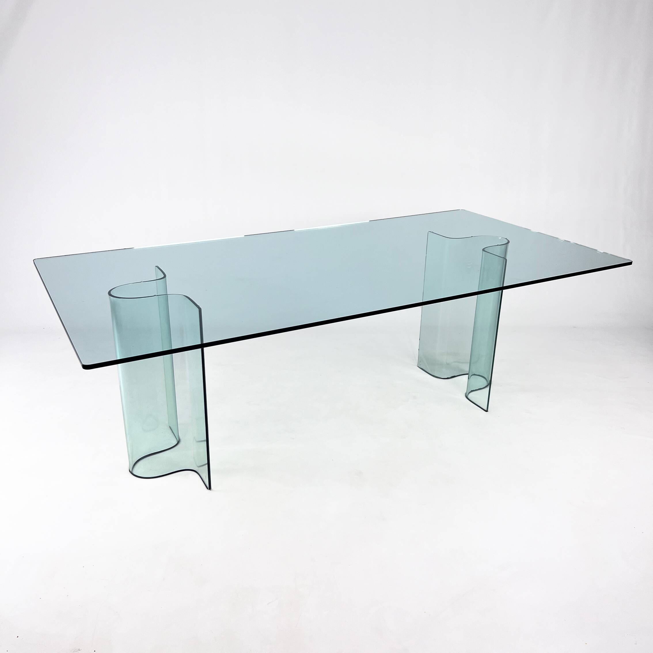 XXL Curved Glass Dining Table by Fiam Italia, 1990s